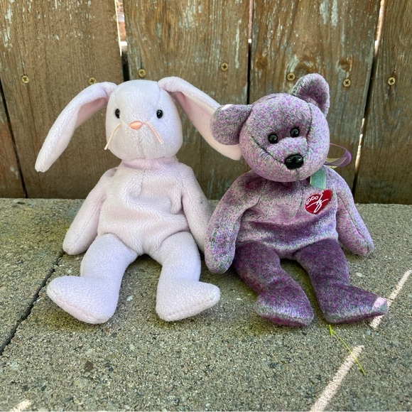 Ty Other - TY Floppity and 2000 Signature Beanie Baby Plush Bunny and Bear Set